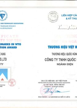 Chứng Nhận Top Tên Ngành Hàng Thương Hiệu Hội Nhập WTO 2009