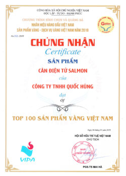 Chứng Nhận Cân Điện Tử Salmon Đạt Top 100 Sản Phẩm Vàng Việt Nam 2019