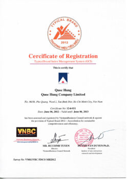 Chứng Nhận Thương Hiệu Tiêu Biểu Năm 2012