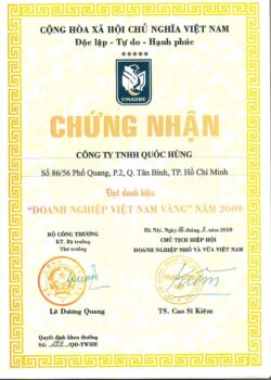 Chứng Nhận Doanh Nghiệp Việt Nam Vàng 2009
