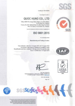 Chứng Nhận ISO 9001:2015 (lần thứ 3, từ năm 2021 đến năm 2024, bắt đầu từ năm 2015)