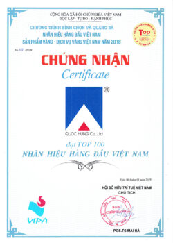 Chứng Nhận Quốc Hùng Đạt Top 100 Nhãn Hiệu Hàng Đầu Việt Nam 2019