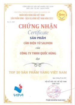 Chứng Nhận Cân Điện Tử Salmon Đạt Top 20 Sản Phẩm Vàng Việt Nam
